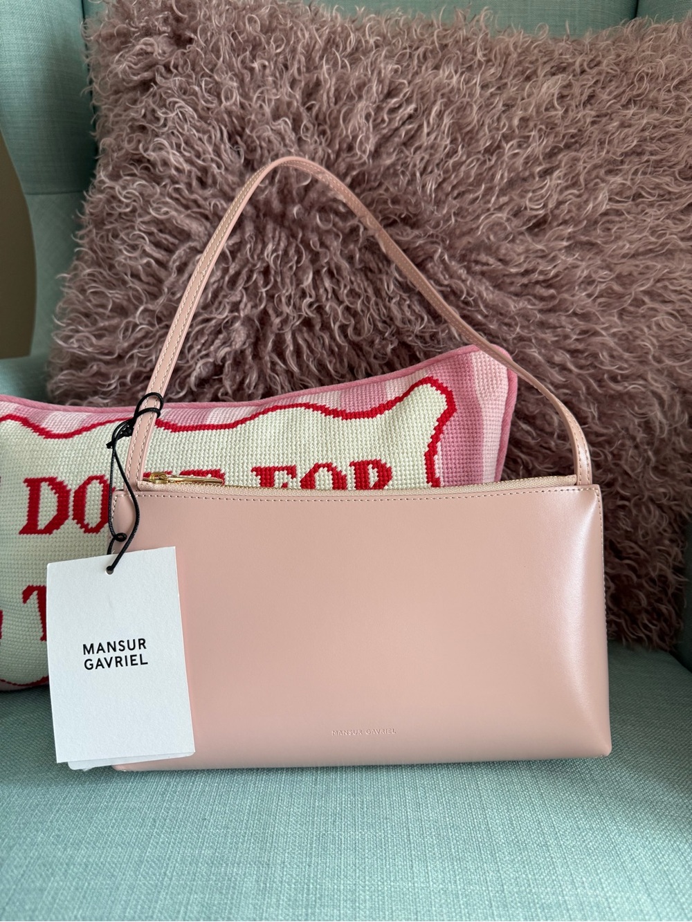 NWT Mansur Gavriel Gaia Zucchero/Anise Pink Shoulder Bag Italian Leather